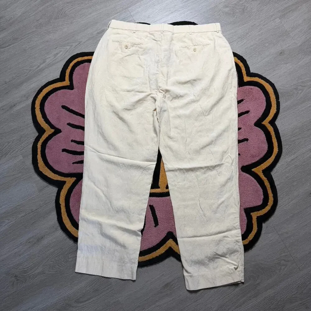 Vintage Y2K Polo Ralph Lauren Silk Linen Chino Pants Size 38 Beige Cream